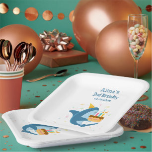 Colourful Flat Simple Baby Sharks Birthday Party Paper Plate