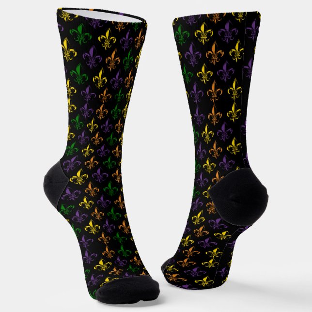 Colourful fleur-de-lis seamless pattern socks (Angled)