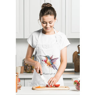 Colourful Flight, watercolor hummingbird custom Apron