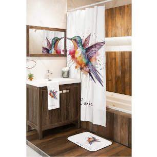 Colourful Flight, watercolor hummingbird custom Bath Towel