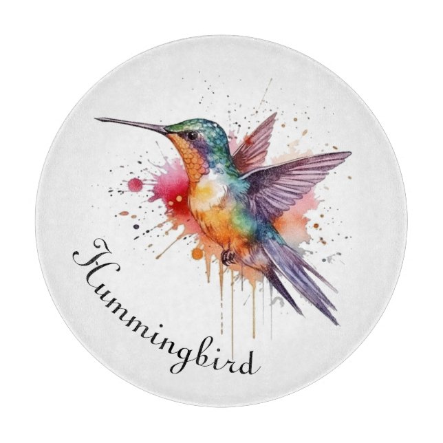 Colourful Flight, watercolor hummingbird custom Cutting Board (Front)