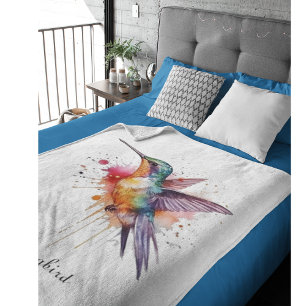 Colourful Flight, watercolor hummingbird custom Fleece Blanket