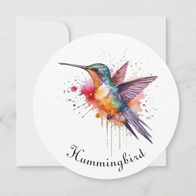 Colourful Flight, watercolor hummingbird custom Holiday Card (Front)