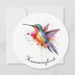 Colourful Flight, watercolor hummingbird custom Holiday Card