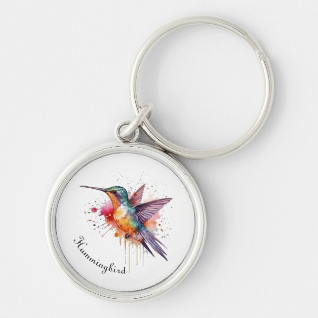 Colourful Flight, watercolor hummingbird custom Key Ring (Front)