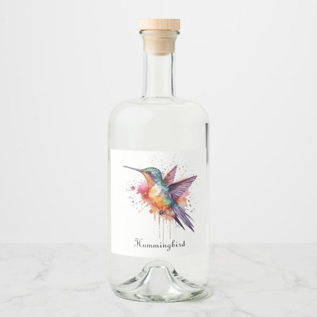Colourful Flight, watercolor hummingbird custom Liquor Bottle Label (Front)