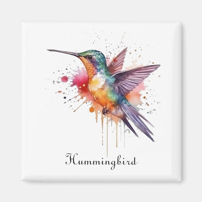 Colourful Flight, watercolor hummingbird custom Magnet (Front)