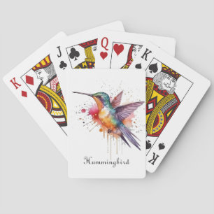 Colourful Flight, watercolor hummingbird custom Playing Cards