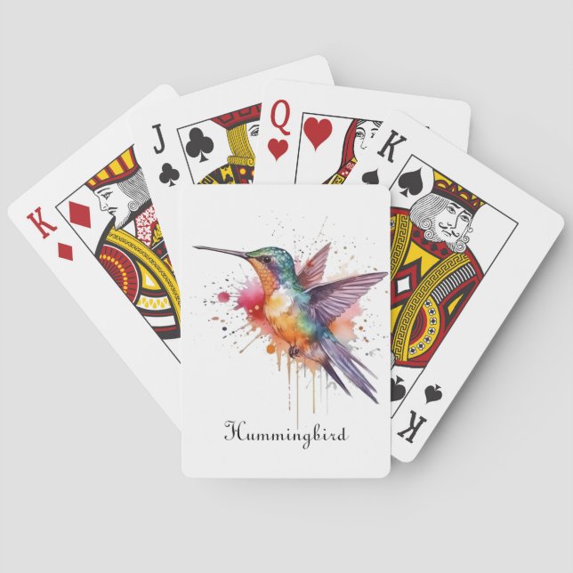 Colourful Flight, watercolor hummingbird custom Playing Cards (Back)