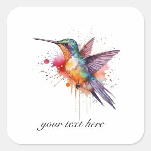 Colourful Flight, watercolor hummingbird custom Square Sticker