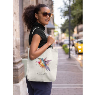 Colourful Flight, watercolor hummingbird custom Tote Bag