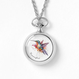 Colourful Flight, watercolor hummingbird custom Watch
