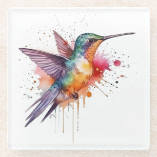 Colourful Flight, watercolor hummingbird Glass Coaster
