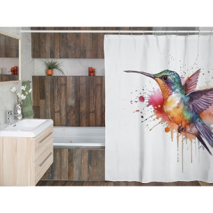 Colourful Flight, watercolor hummingbird  Shower Curtain