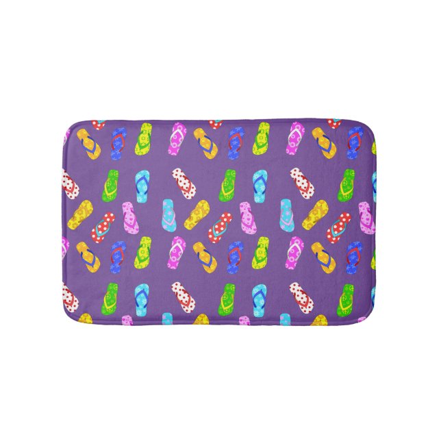 Colourful Flip Flop Sandals Pattern Purple Bath Mat (Front)