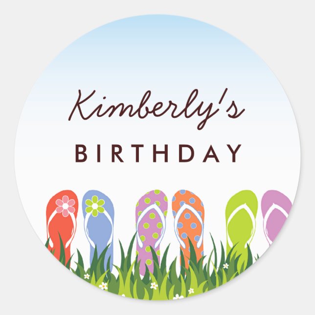 Colourful Flip Flops Fun In The Sun Birthday Party Classic Round Sticker (Front)