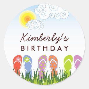 Colourful Flip Flops Fun In The Sun Birthday Party Classic Round Sticker