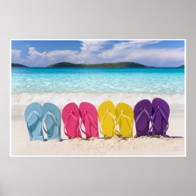 Colourful Flip Flops in the Sand Poster (Front)