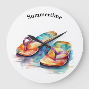 colourful flip flops watercolor customisable large clock