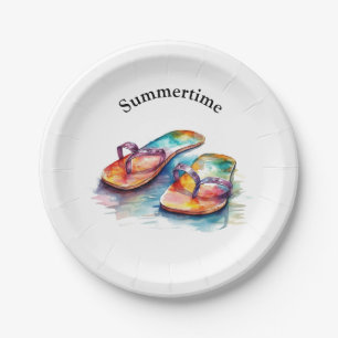 colourful flip flops watercolor customisable paper plate