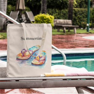 colourful flip flops watercolor customisable tote bag