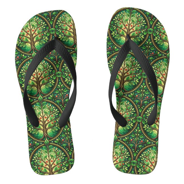 Colourful flip flops with green, leaf-like pattern (Footbed)