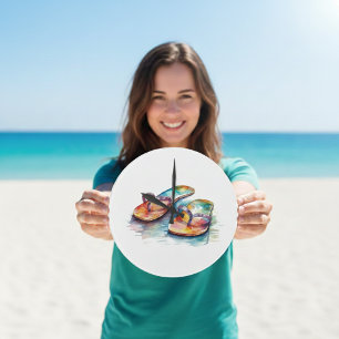 colourful flips flops on a beach in water colour large clock