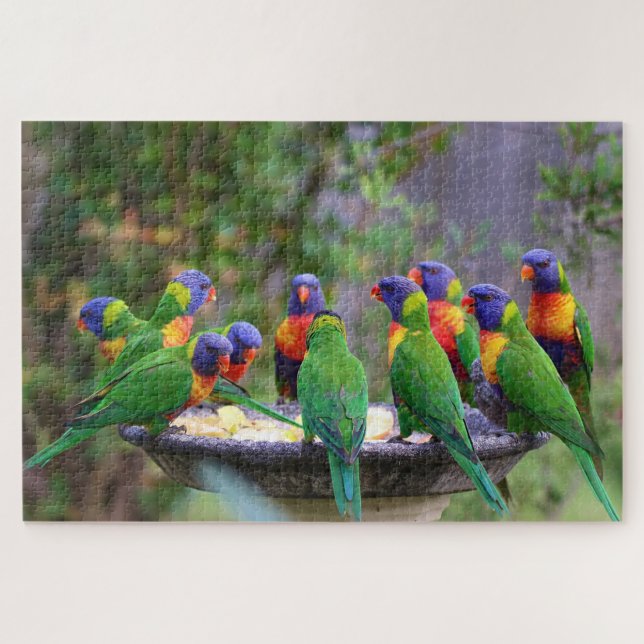 Colourful Flock of rainbow Loirkeet Birds Jigsaw Puzzle (Horizontal)