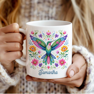 Colourful Flok Art Hummingbird Coffee Mug