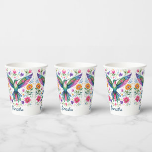 Colourful Flok Art Hummingbird Paper Cups