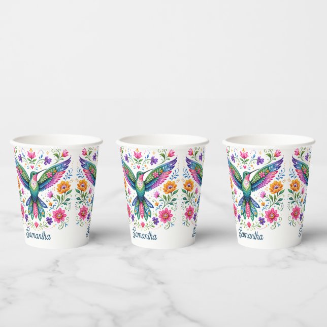 Colourful Flok Art Hummingbird Paper Cups (Multi)