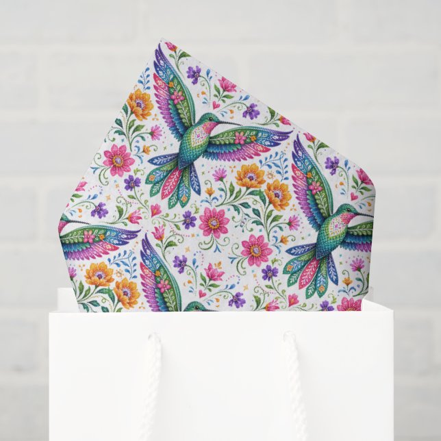 Colourful Flok Art Hummingbird Tissue Paper (Gift Bag)