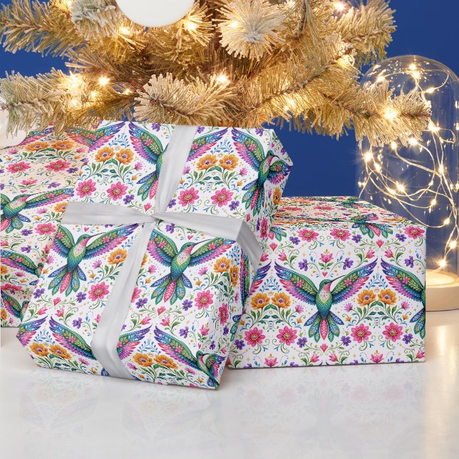 Colourful Flok Art Hummingbird Wrapping Paper (Holidays)