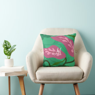 Colourful Flora and Foliage Deep Fuchsia on Green Cushion