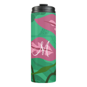 Colourful Flora and Foliage Deep Fuchsia on Green Thermal Tumbler