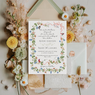 Colourful Flora Bow Garden Elegant Photo Wedding Invitation