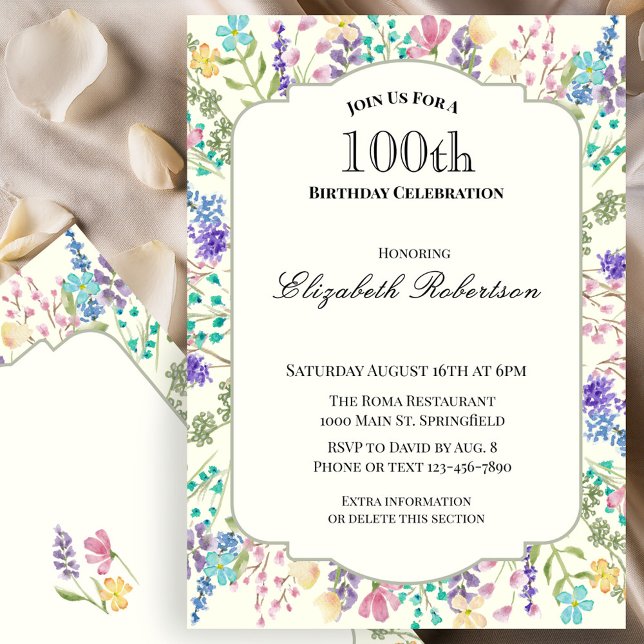 Colourful Floral 100th Birthday Invitation (Creator Uploaded)
