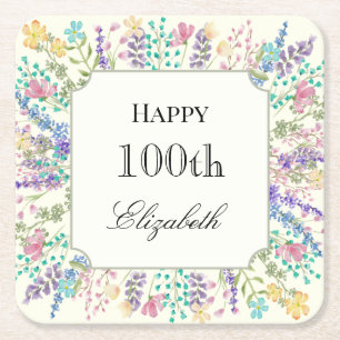 Colourful Floral 100th Birthday Paper Coaster