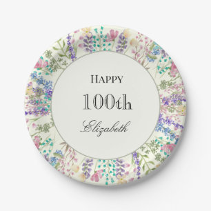 Colourful Floral 100th Birthday Paper Plates