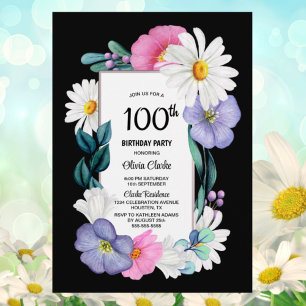 Colourful Floral 100th Birthday Party Invitation