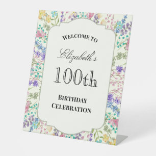 Colourful Floral 100th Birthday Welcome Sign