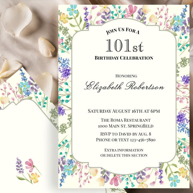 Colourful Floral 101st Birthday Invitation (Creator Uploaded)