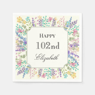Colourful Floral 102nd Birthday Napkin