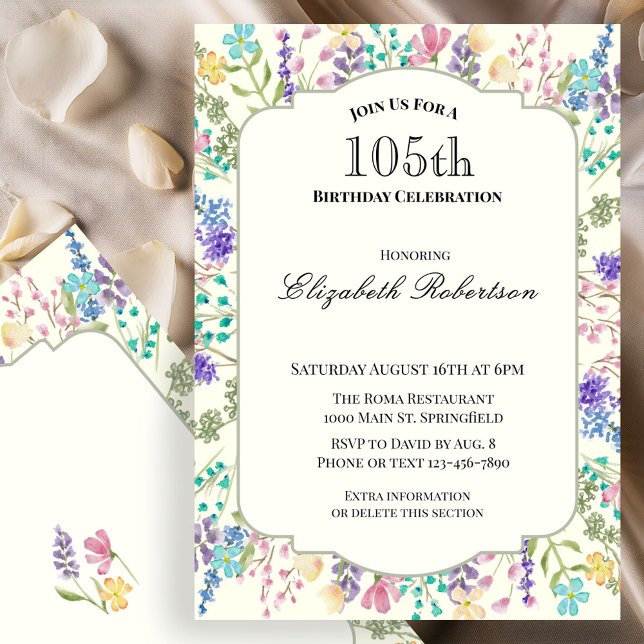 Colourful Floral 105th Birthday Invitation (Creator Uploaded)