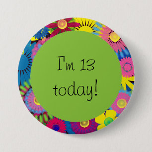 Colourful Floral 13th Birthday Button