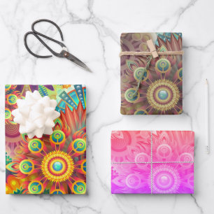 Colourful floral 3 set wrapping paper sheet