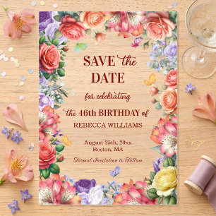 Colourful Floral 46th Birthday Party Save the Date Acrylic Invitations
