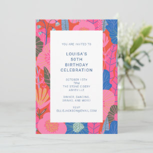Colourful Floral 50th Birthday Party Celebration Invitation