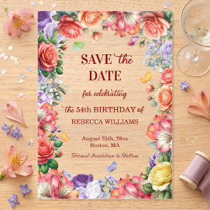 Colourful Floral 54th Birthday Party Save the Date Acrylic Invitations