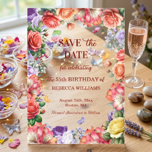 Colourful Floral 55th Birthday Party Save the Date Acrylic Invitations